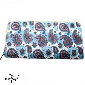Blue Paisley Print Zip Wallet Clutch Easy to Hold and Carry 8 x4" - Hey Viv